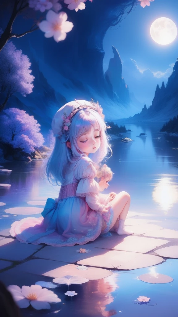 Once upon a moonlit night, in a land of dreams, there lived a little girl named Lily. Every night, as she closed her eyes, her imagination soared. In her dreams, she could fly among fluffy clouds and swim with mermaids in sparkling seas,Bright colors