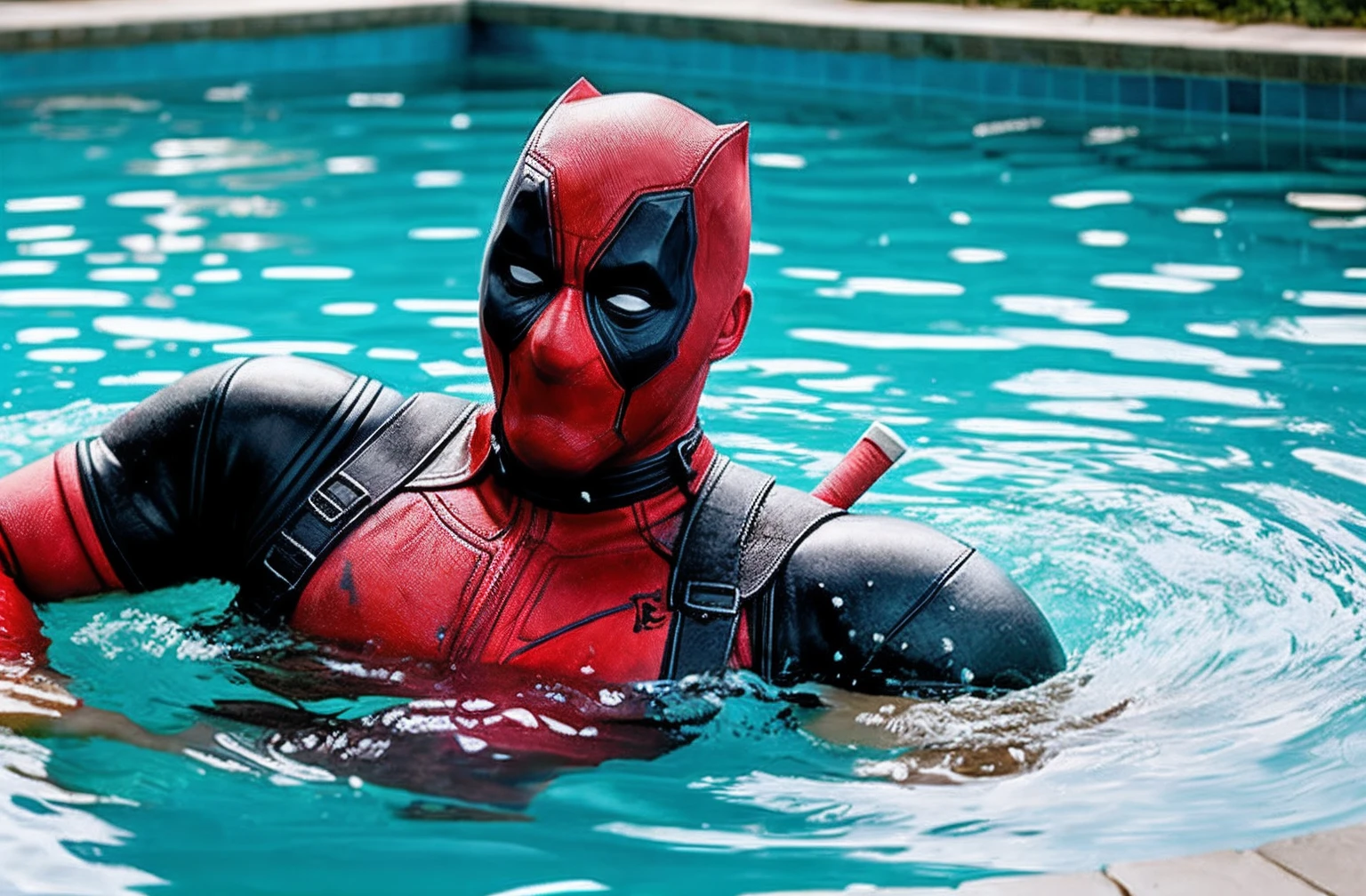 Dead pool, in a pool, realistic, concept art, 4k