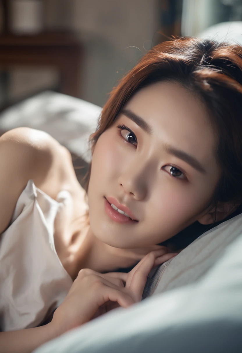 The Arapei woman lay on the bed,With the remote control in hand, beautiful Korean women, Beautiful young Korean woman, Gorgeous young Korean woman, Korean girl, cute delicate face, gorgeous chinese models, Choi Hyun-hwa, Realistic. Cheng Yi, author:Zhang Han, Japanese model, wenfei ye, xintong chen, Beautiful Asian girl, hwang se - on
