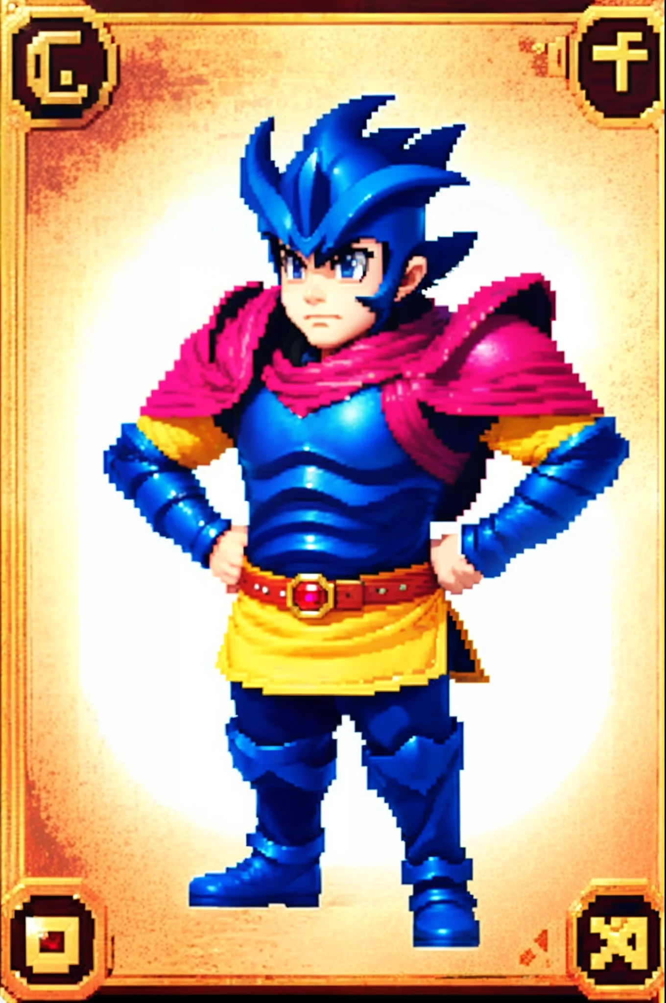 pixel game《dragon quest》,Game character design,(cavalier:1.4),Heavy armor,16-bit pixels