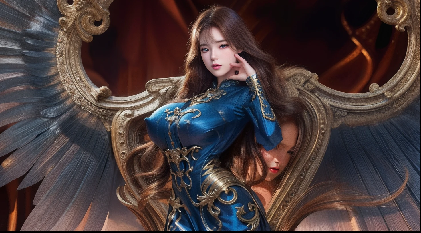(hyperrealistic), (illustration), (high resolution), (8K), (extremely detailed), (best illustration), (beautiful detailed eyes), (best quality), (ultra-detailed), (masterpiece), (wallpaper), (photorealistic), (natural light), (rim lighting), (detailed face), (high detailed realistic skin texture), (anatomically correct), (solo), (1 girl), (high detailed realistic hair), (caramel hair:1.2), (heterochromic eyes), (detailed purple eyes), (small moles under the eyes), (realistic big breasts:1.5), (exposed nipple breasts:1.3), (long legs), (slender abs), (dynamic pose), (closed mouth:1.3), nsfw,