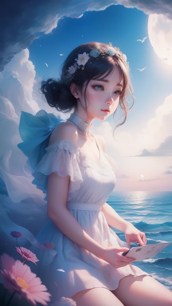 themoon,girl,Inside the clouds,Fly to the sea,The soul soars
