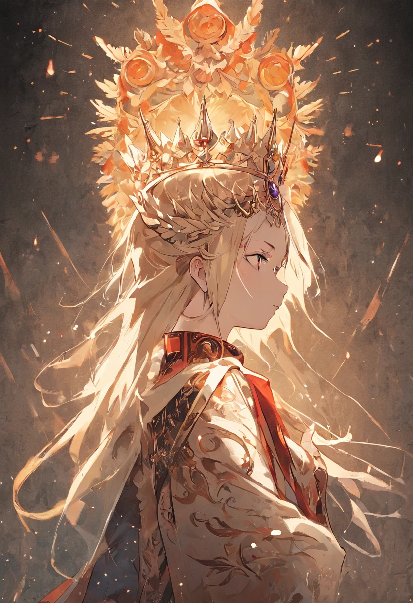 Vintage Illustration, blonde queen with crown from back view, Ancient ornamental illustration, 12 century, 1000ad, ancient ornament, extremely detailed, rustic, 8k, 16k, amazing resolution, extremely sharp, detail, masterpiece, Laurel wreath