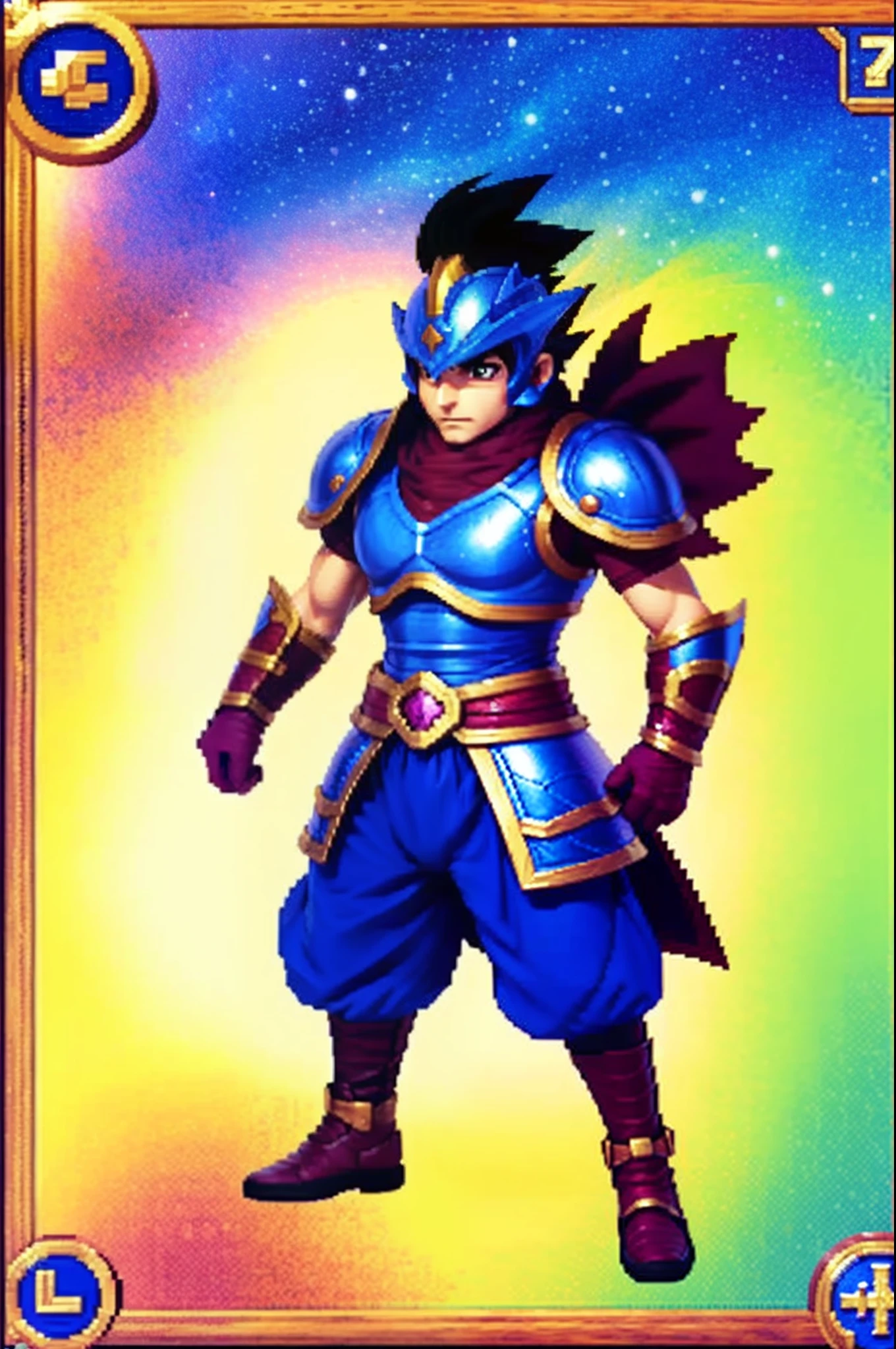 pixel game《dragon quest》，Game character design，（cavalier：1.4），Heavy armor，16-bit pixels