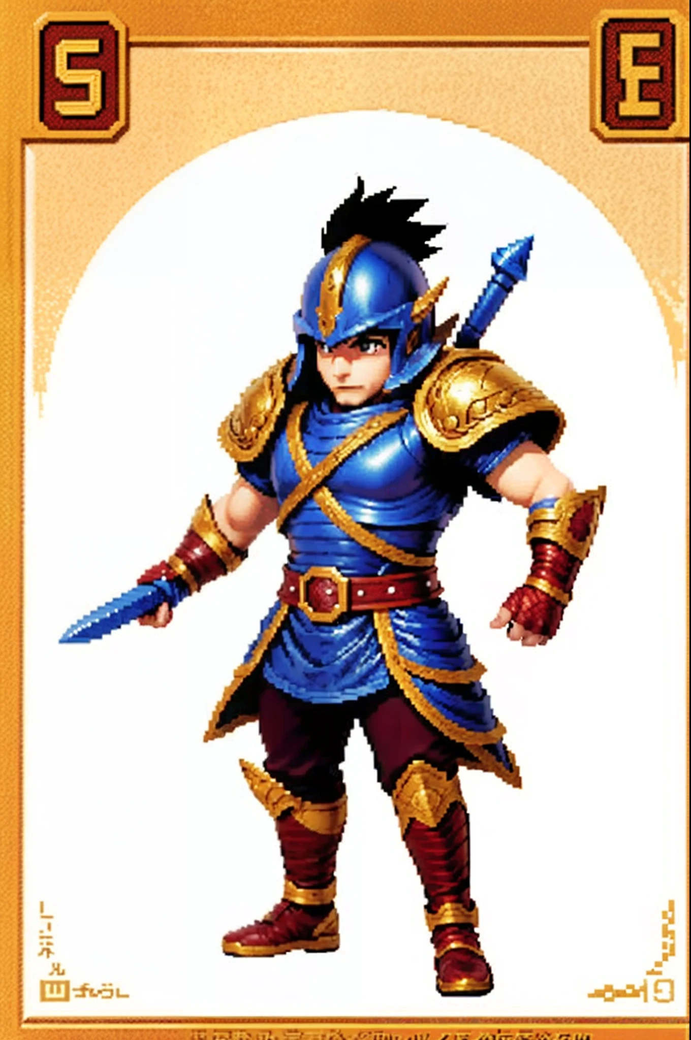 pixel game《dragon quest》，Game character design，（cavalier：1.4），Heavy armor，16-bit pixels