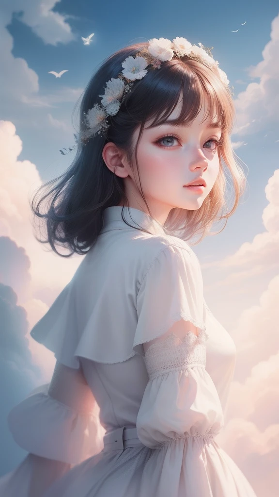 themoon,girl,Inside the clouds,Fly to the sea,The soul soars