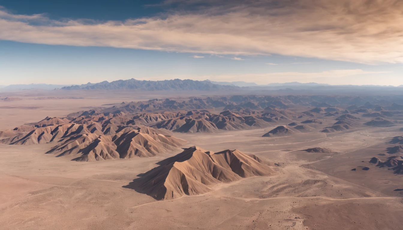 arafed view of a mountain range with a blue sky, andes, amazing alien landscape, stunning alien landscape, most perfect desert on the world, deserts and mountains, the planet is warm with canyons, beautiful alien landscape, brown canyon background, “ aerial view of a mountain, alien breathtaking landscape, chile, an alien landscape view, barren desert landscape, mexican desert, Hypnotic, Club, gouache, portrait, CGsociety, Contrasty, Mosaic, multicoloured colors, Medicalcore, subsurface scattering lighting, 4K