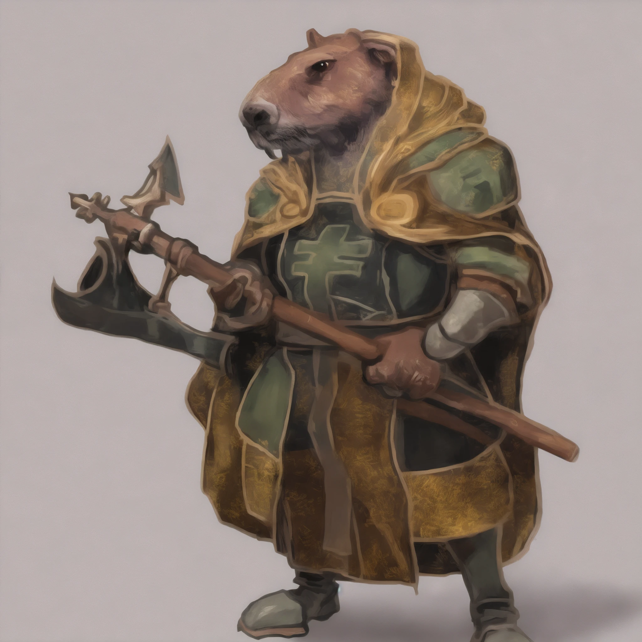 um close up de um desenho animado de uma capivara vestido com armadura, guerreiro capivara, cavaleiro medieval, rodent a character illustration for rpg a medieval art game banner art rpg