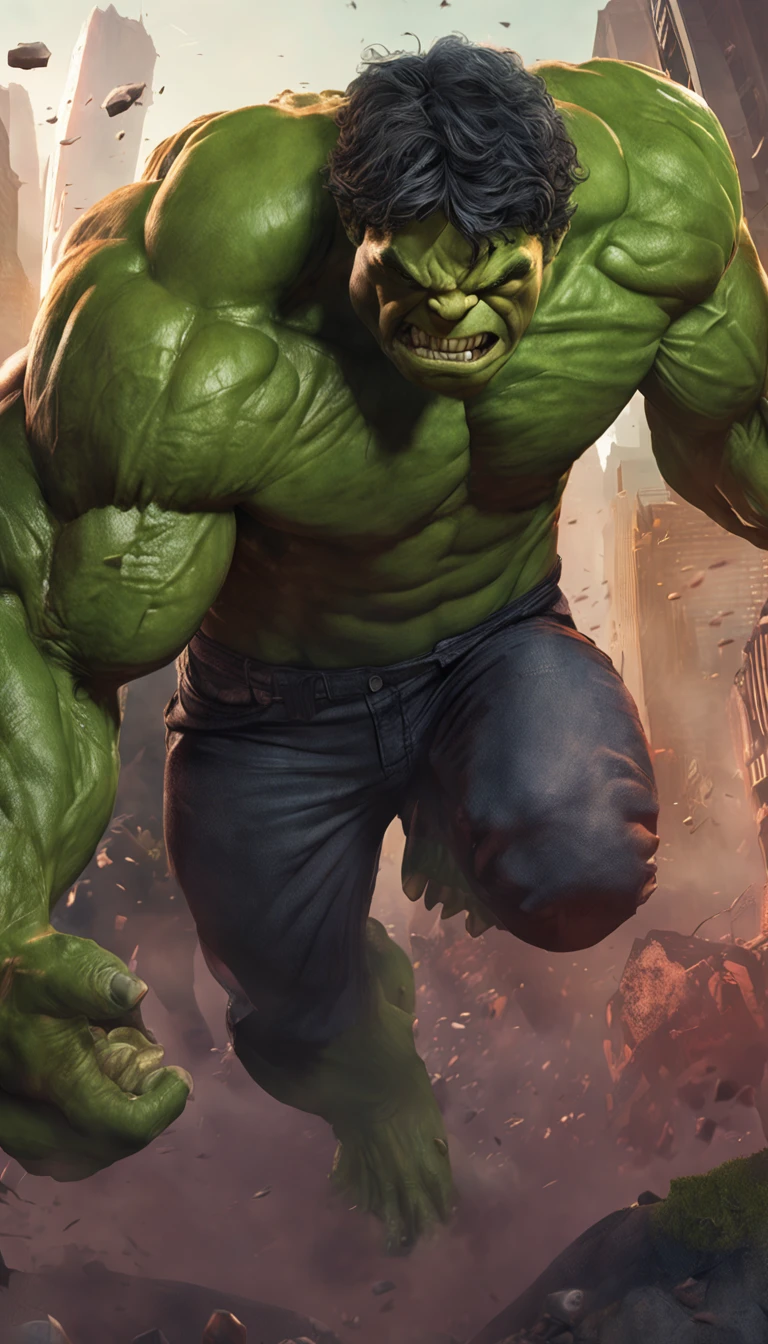 Full body shot of the Hulk in Marvel Comics, Angry expression! nice and perfect face，Soft skin, Beautiful, mature and perfect face, Concept art portrait by Greg rutkowski, Art germ, Ultra-detailed intricate artistic trends in ArtStation ternary colors, Fantastical, intricately details, Splash screen, Complementary colors, fantasy concept art, 8K resolution, Deviantart's masterpiece, Oil painting, Heavy strokes, in frame, Centered