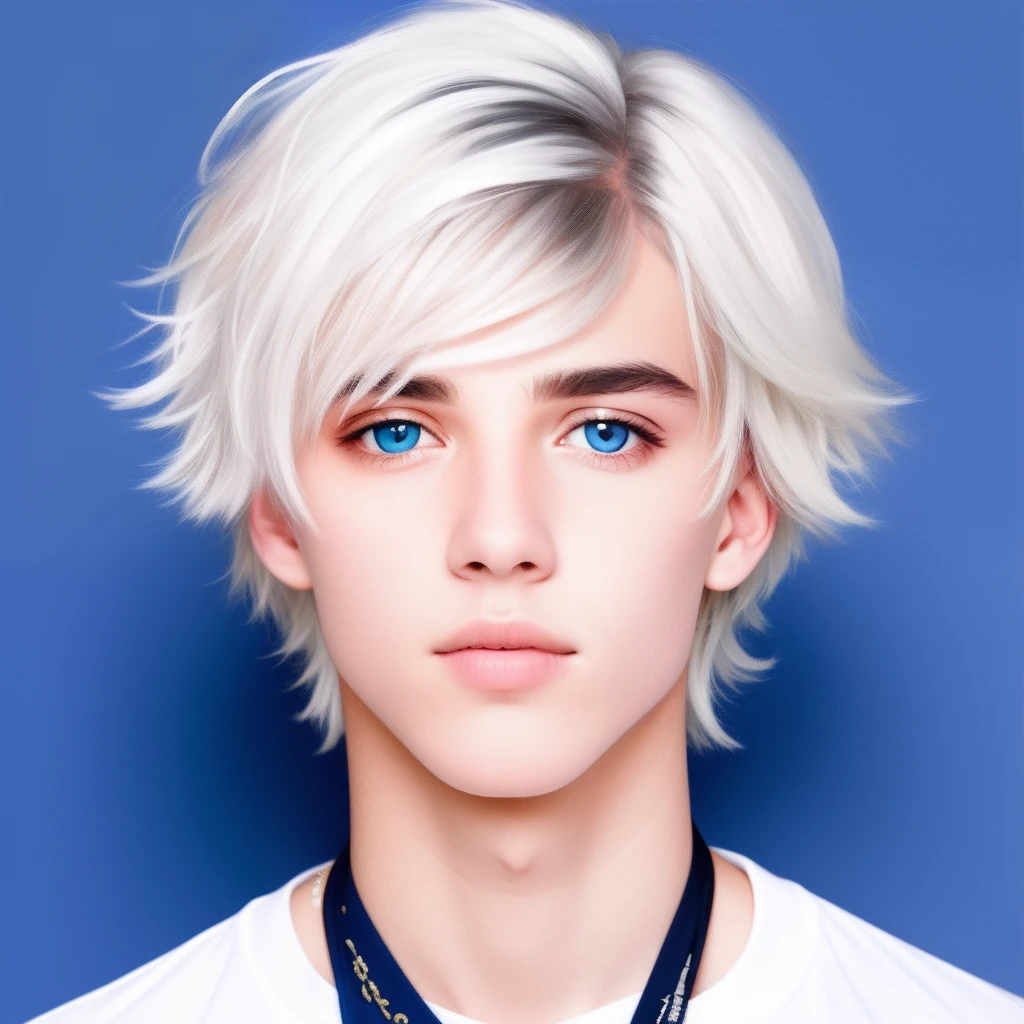 White-haired and blue-eyed teenager