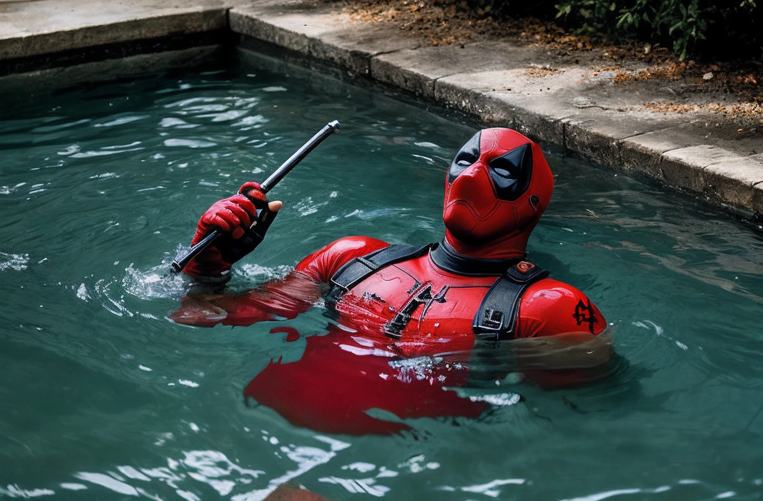 Dead pool, in a pool of scull’s, bloody water, realistic, concept art, 4k