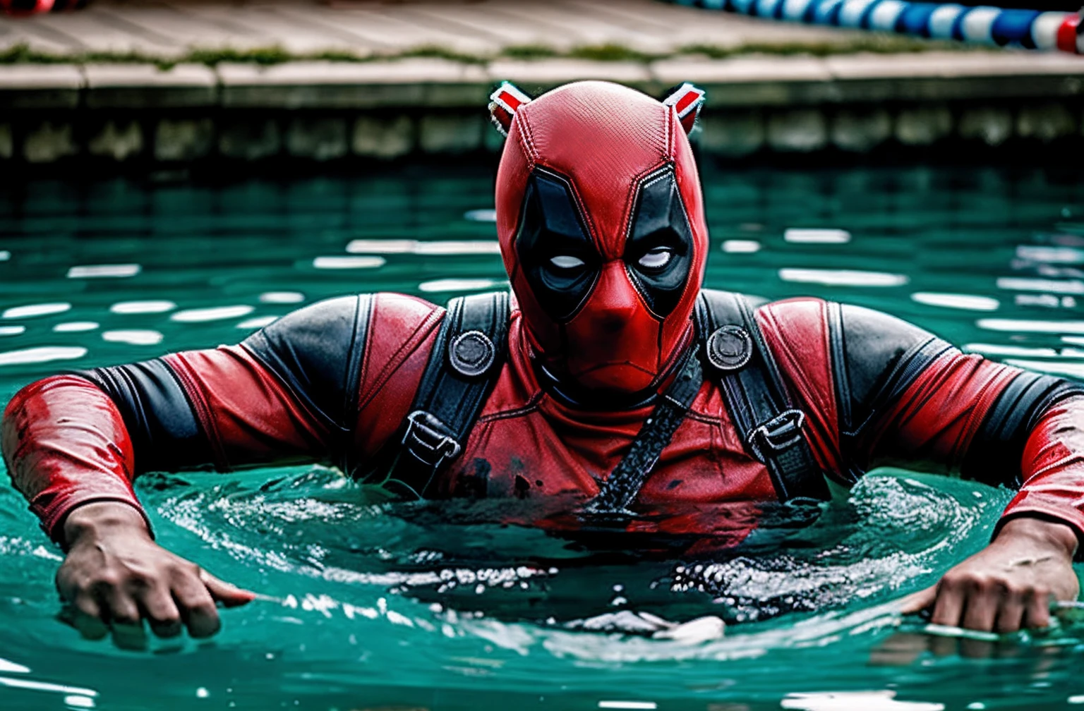 Dead pool, in a pool of scull’s, sculls, scull, blood, bloody water, realistic, concept art, 4k