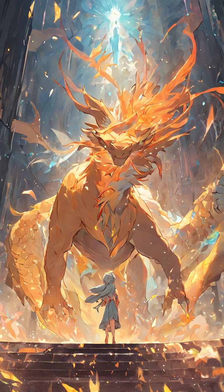 Dragones, fantasy, Criaturas majestuosas, Ethereal Beauty, Mythical beings, balanza, Powerful physique, colores amarillos vibrantes. Anthro, Pecho grande,