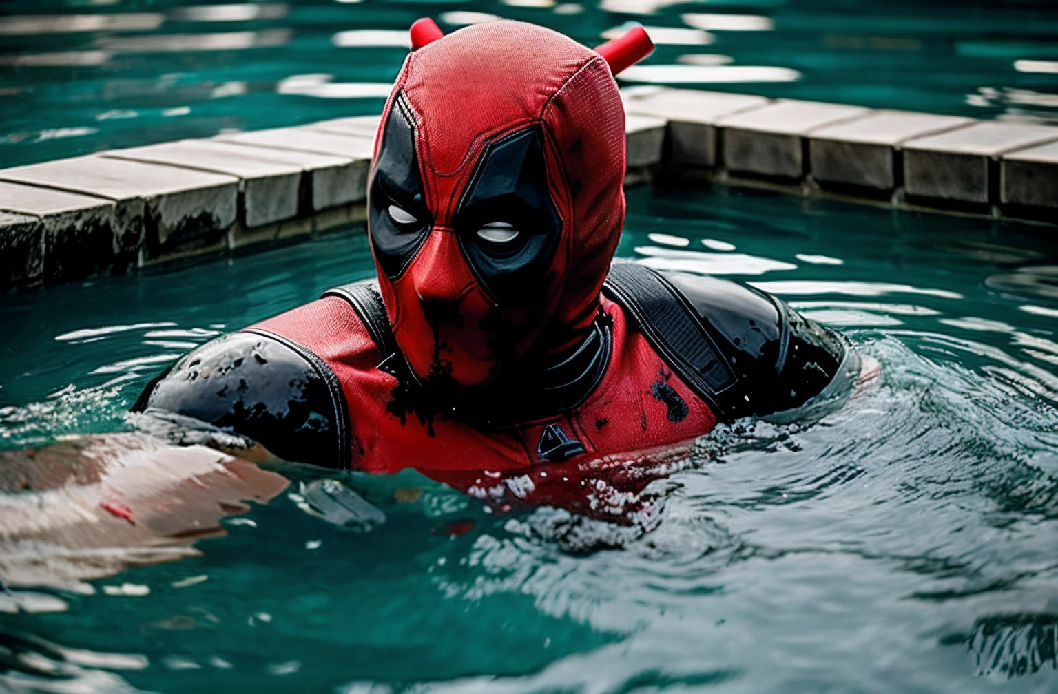 Dead pool, in a pool of scull’s, sculls, scull, blood, bloody water, realistic, concept art, 4k