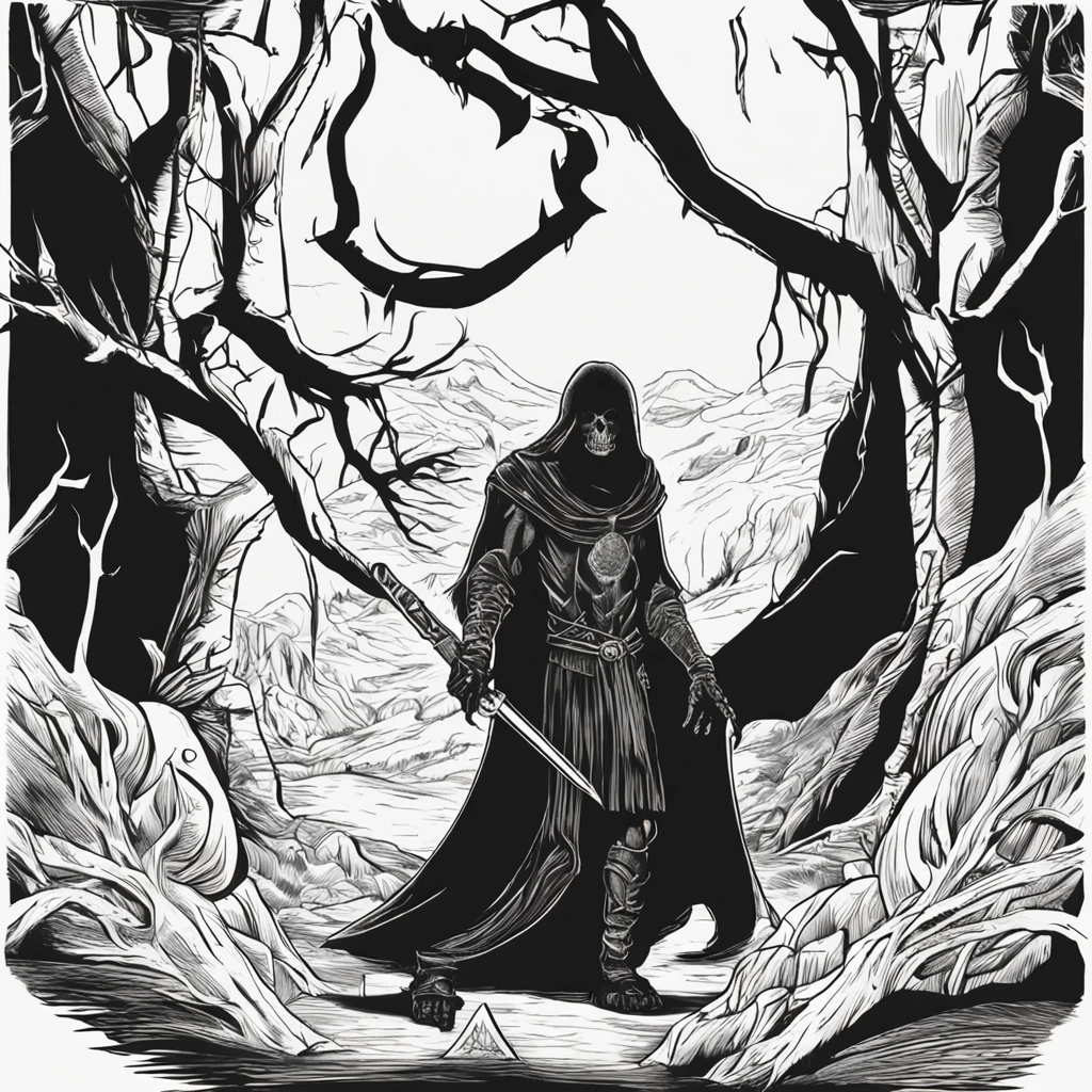 Era uma vez, em um reino sombrio e misterioso, where there was a fearsome being known as the Dark Reaper. Este ser era um deus masculino da morte, um esqueleto coberto por um capuz negro que ocultava sua face, exceto por sua assustadora caveira. The Reaper was known for his ability to manipulate the forces of death. He possessed a powerful artifact called the Portrait of the Old Necromancer, que lhe conferia a capacidade de controlar os mortos-vivos e dominar as almas errantes. With her red dress made fire and flowing robe, ele percorria o reino, trazendo o medo e o pavor por onde passava com uma espada flamejnte