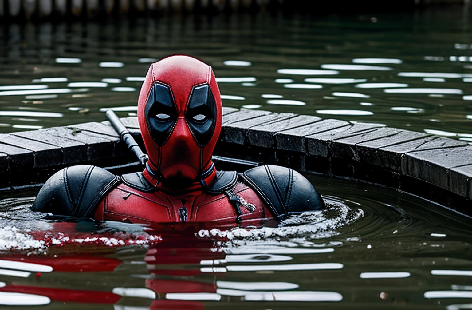 Dead pool, dead in a pool of scull’s, sculls, scull, blood, bloody water, realistic, concept art, 4k