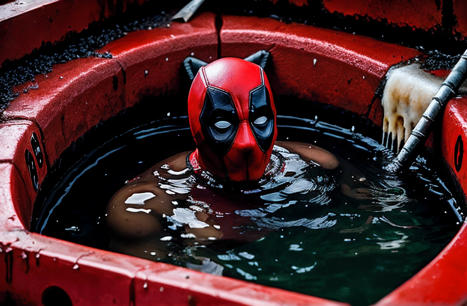 Dead pool, dead in a pool of scull’s, sculls, scull, blood, bloody water, realistic, concept art, 4k