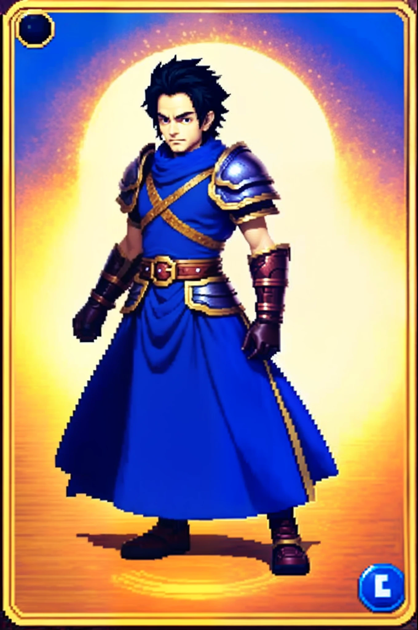 pixel game《dragon quest》，Game character design，（cavalier：1.4），Heavy armor，16-bit pixels