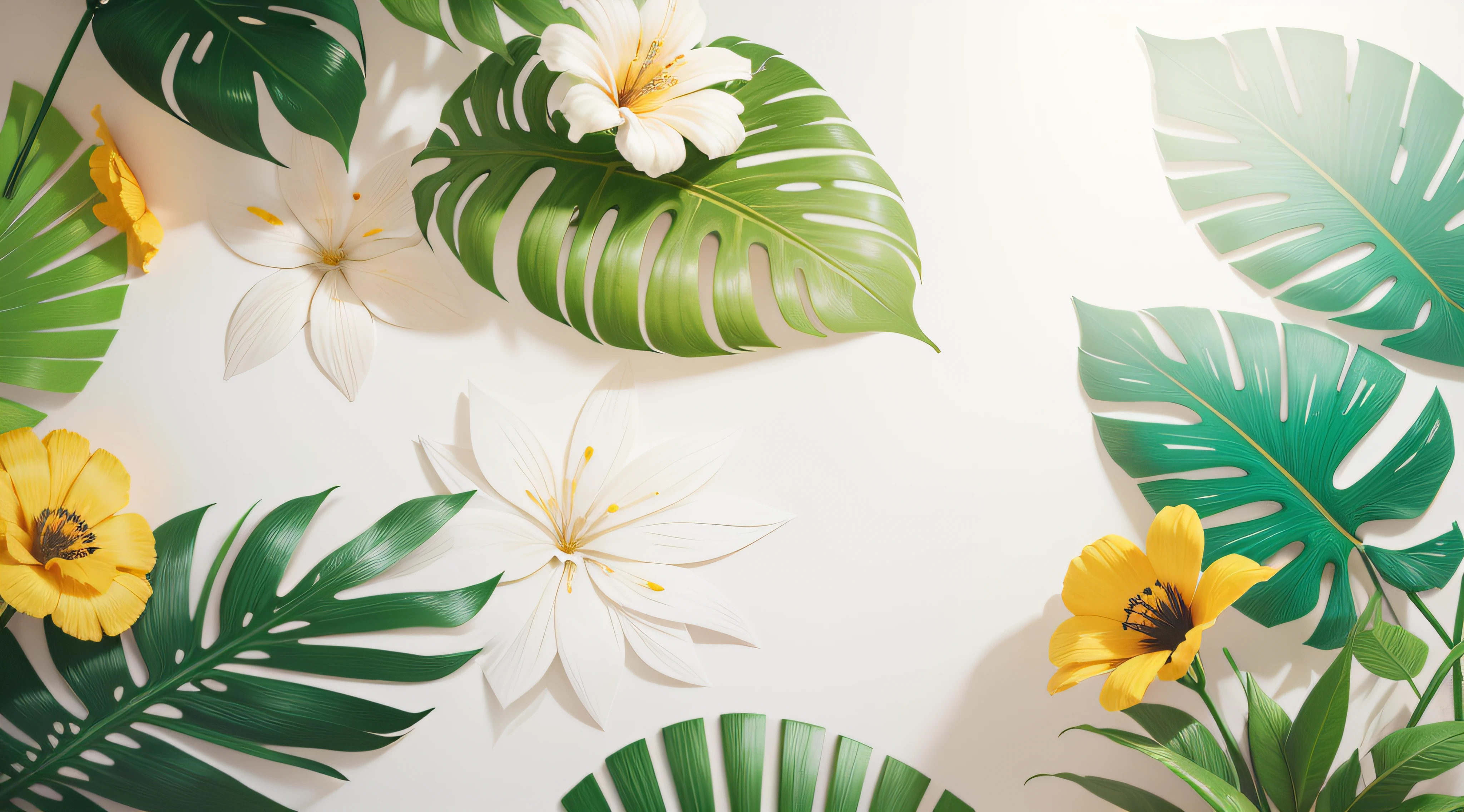 criar papel de parede com flores tropicais em fundo branco