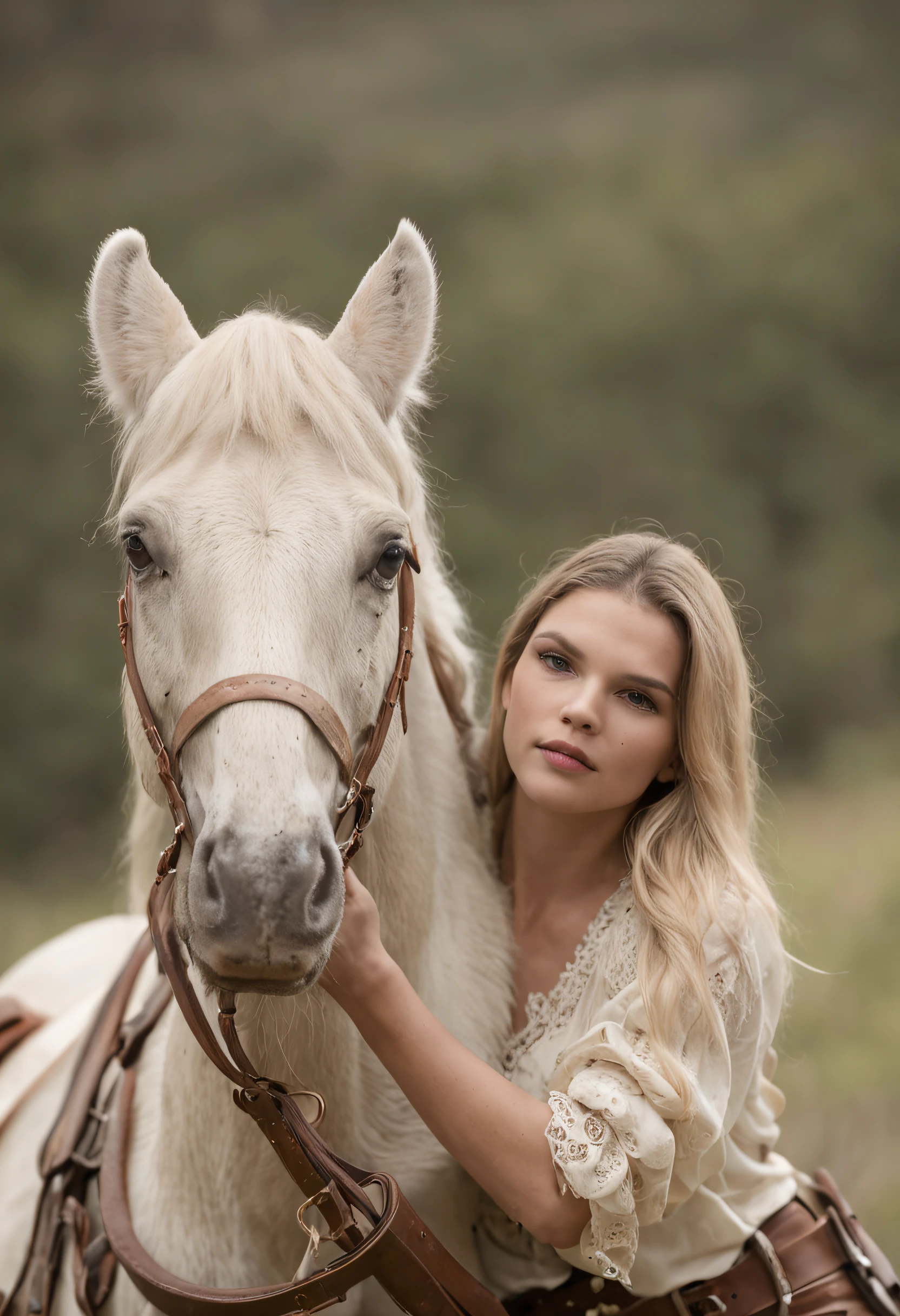 ha um cenario de montanha co um riacho de aguas rasa e cristalinas aonde vai atravessando um cowboy encima de um cavalo