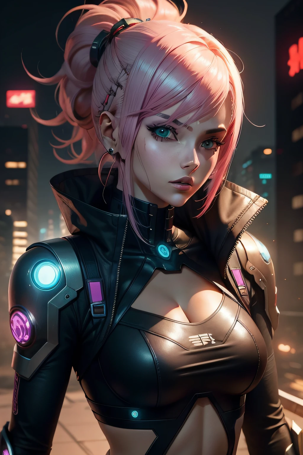 personagem de anime cyberpunk feminino com cabelos curtos