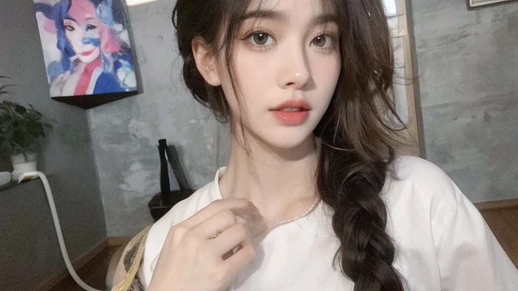 (masterpiece), (high quality), (8k resolution), (RAW photo), (best quality), (masterpiece:1.5),l (realistic:1.5), ((photo realistic)), vibrant details, hyper realistic,1girl, (cute:1.2), beautiful, high-quality and detailed face, perfect face, (black braid hair :1.4), rosy cheeks, detailed eyes, (black eyes),colorful eyes,nsfw, , slender body, looking at viewer, closed mouth, real human skin, shiny skin