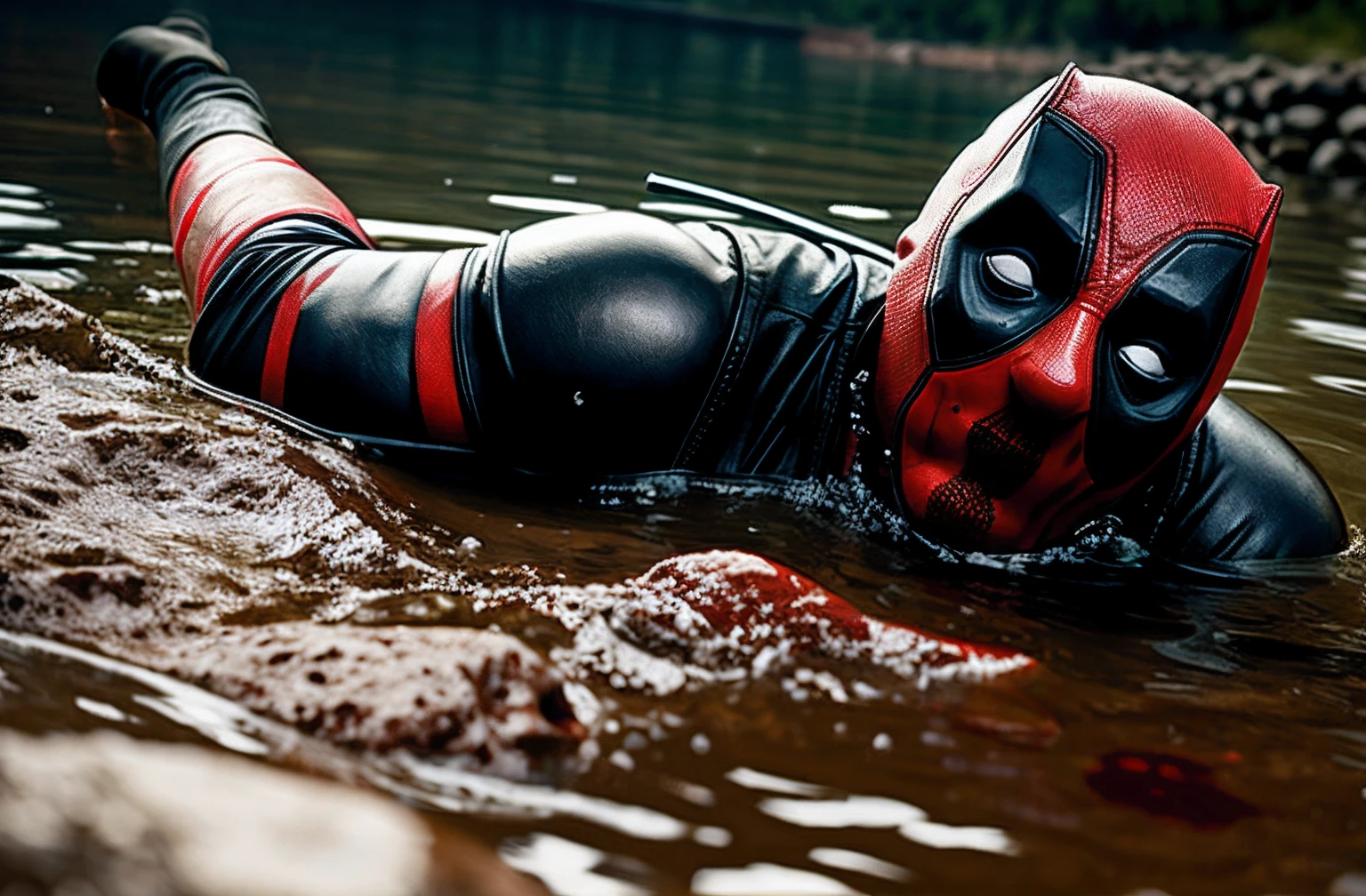 Dead pool, dead in a pool of scull’s, sculls, scull, blood, bloody water, realistic, concept art, 4k