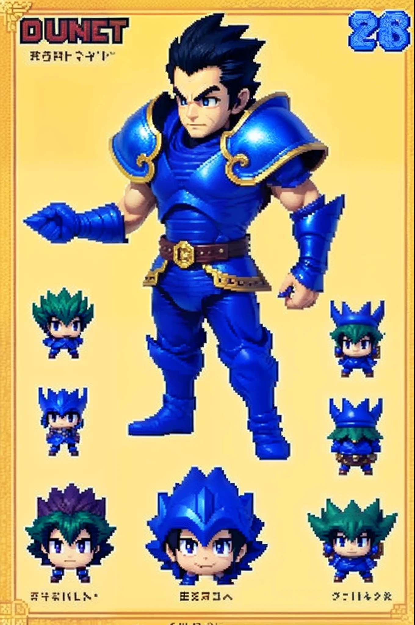 pixel game《dragon quest》,Game character design,(cavalier:1.4),femele,Heavy armor,16-bit pixels
