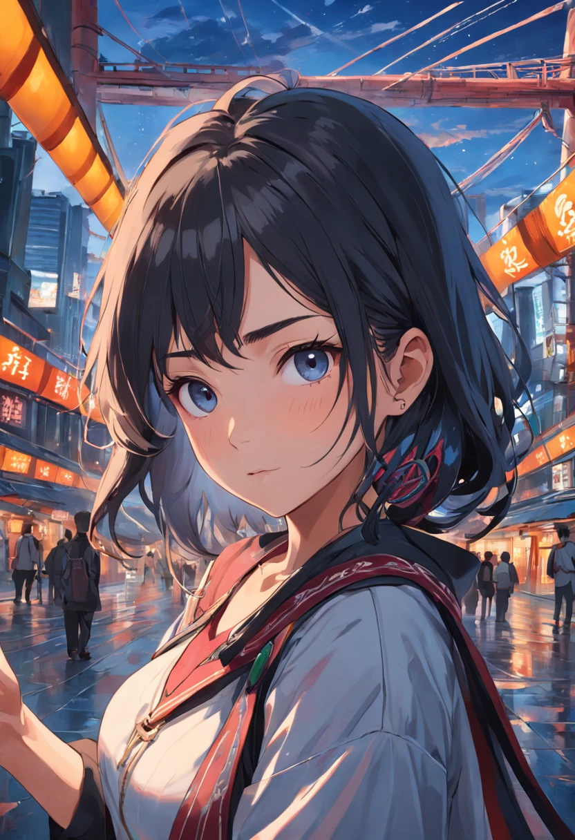nvinkpunk, (((Mexican katrina)), masterpiece, best quality, ((detailed face)), ((award-winning)), (high detail), crisp, 8k, trending art season, intricateThere is a woman taking a selfie with a cellphone, Selfie Photography 8k, connected with a suspension bridge!!, 8 mil view fill, Selfie of a woman, Selfie!!!!! of a woman, she is in her 50s, torii in the background