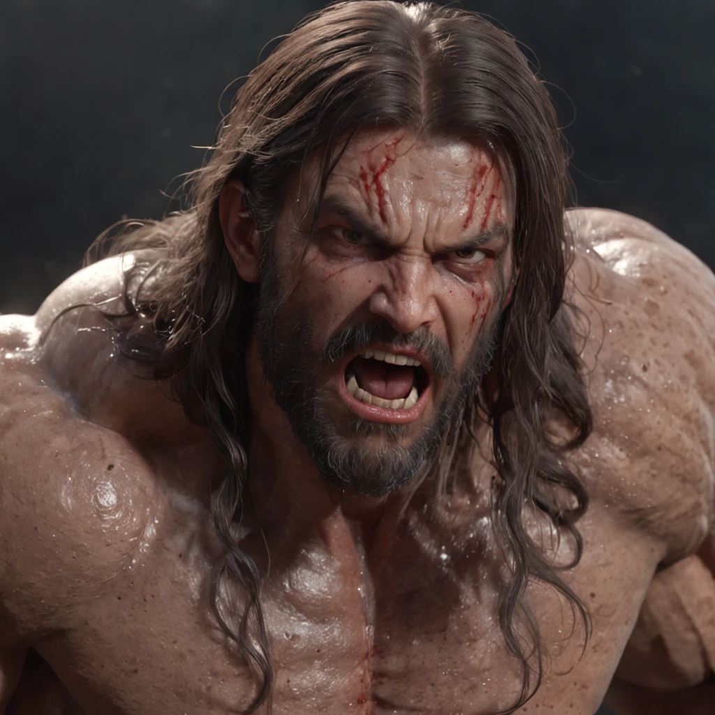 (professional 3d render:1.3) af (Realistic:1.3) most beautiful artwork photo in the world,Features soft and shiny male heroes, ((Epic hero fantasy muscle man rough wet hero angry looking long hair short beard and ferocious expression in dynamic pose, Fantastic location, Majestic cluttered environment)), full body 8k unity render, action shot, skin pore, very dark lighting, heavyshading, Detailed, Detailed face, (vibrant, photograph realistic, Realistic, Dramatic, Dark, Sharp focus, 8K), (Old leather garments damaged by weathering:1.4), ((((Wear fur)))), (Intricate:1.4), decadent, (Highly detailed:1.4), Digital painting, rendering by octane, art stations, concept-art, smooth, Sharp focus, illustration, Art germ, (loish:0.23), wlop ilya kuvshinov, and greg rutkowski and alphonse mucha gracias, (Global illumination, Studio light, volumettic light), heavy rain, particles floating, lotr, fantasy, elf, full bodyesbian, ((Dark and ancient city background:1.3)),CGSesociety,art stations