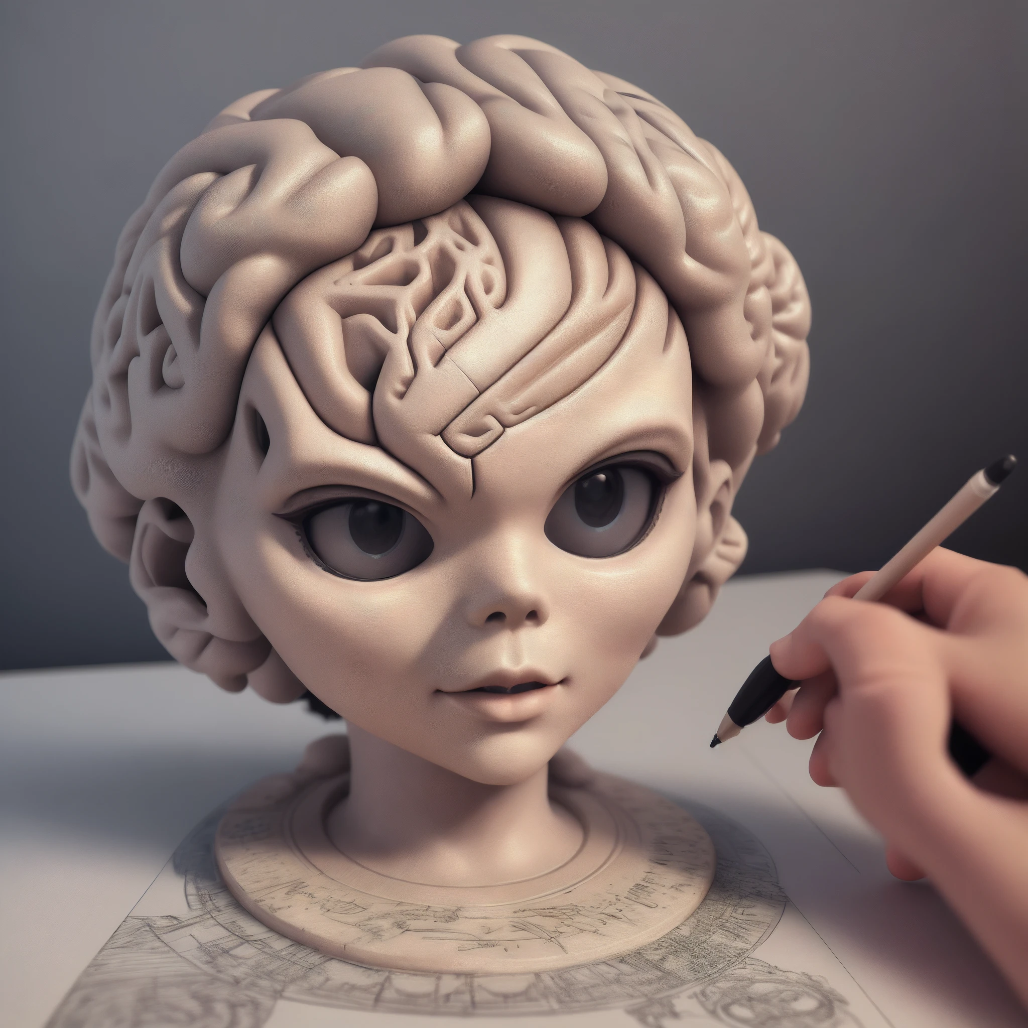 brain drawing mode, 3d, 8k, yellow finish