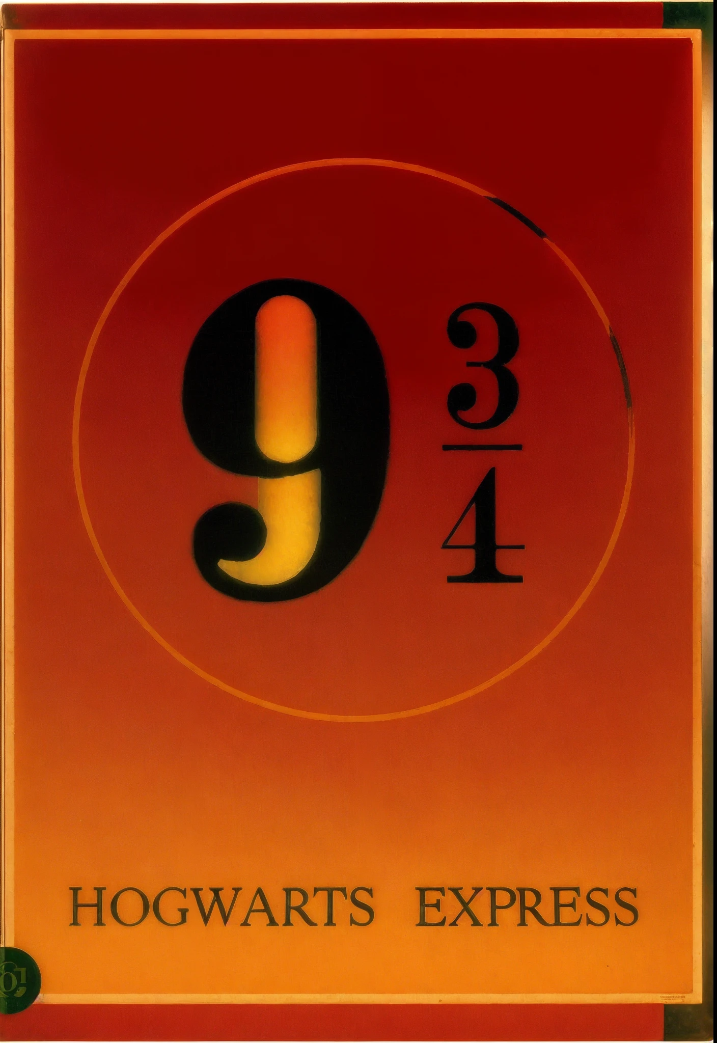 A closeup of a Harry Potter Express sign with a number 9, Plataforma 9 3 / 4, Gryffindor, Three-Bedroom View, 2 4 anos, Harry, inspirado em Fuller Potter, version 3, harry potter series setting, Ambientado em 1999, um 9 4, Directed by: Kristin Nelson, travessuras administradas, Ambientado em 1998