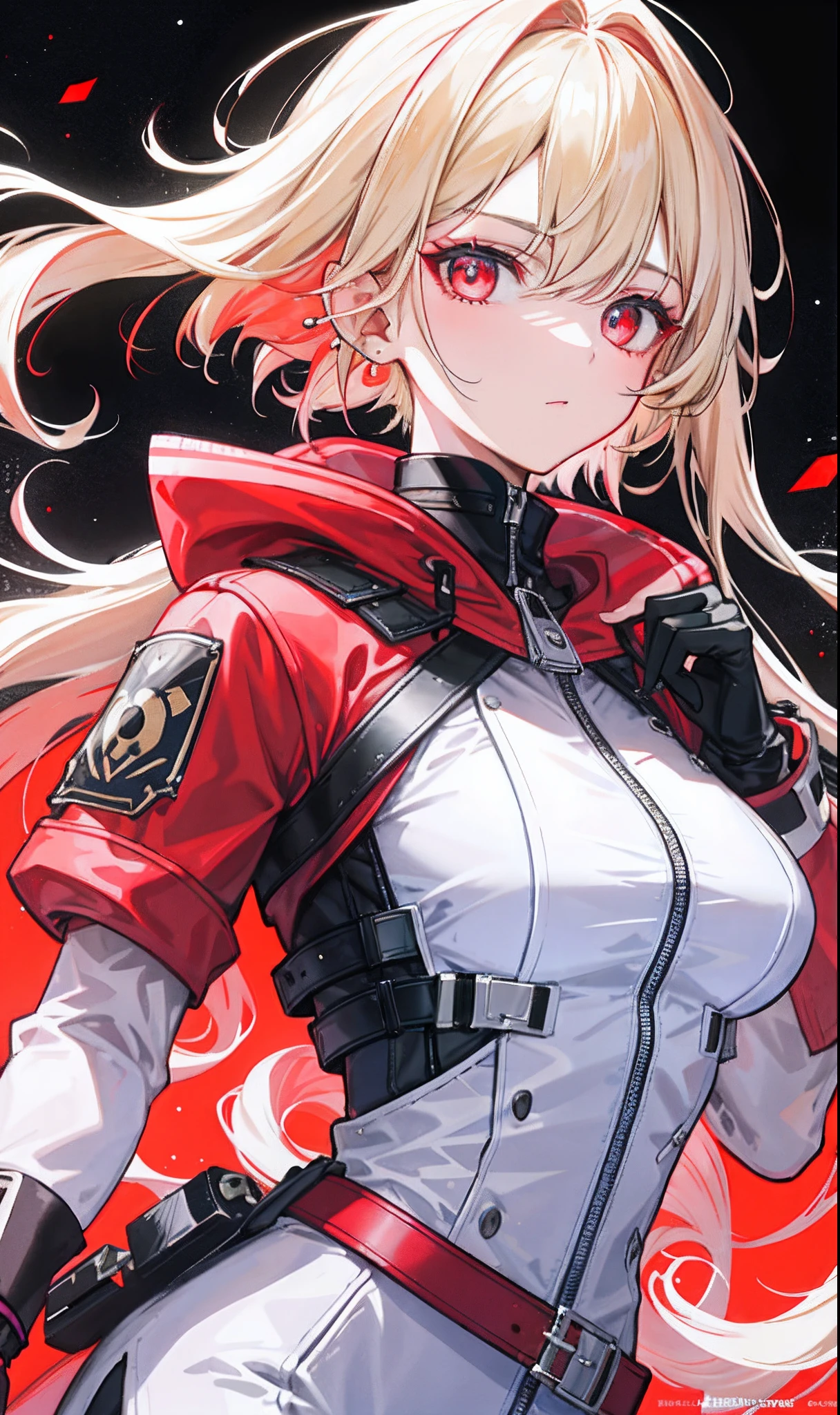 highest quality、Realistic、female、Japanese、zoom、cute、Red glowing eyes、Blonde Hair、long hair、Hero Suit、Shiny bodysuit、universe