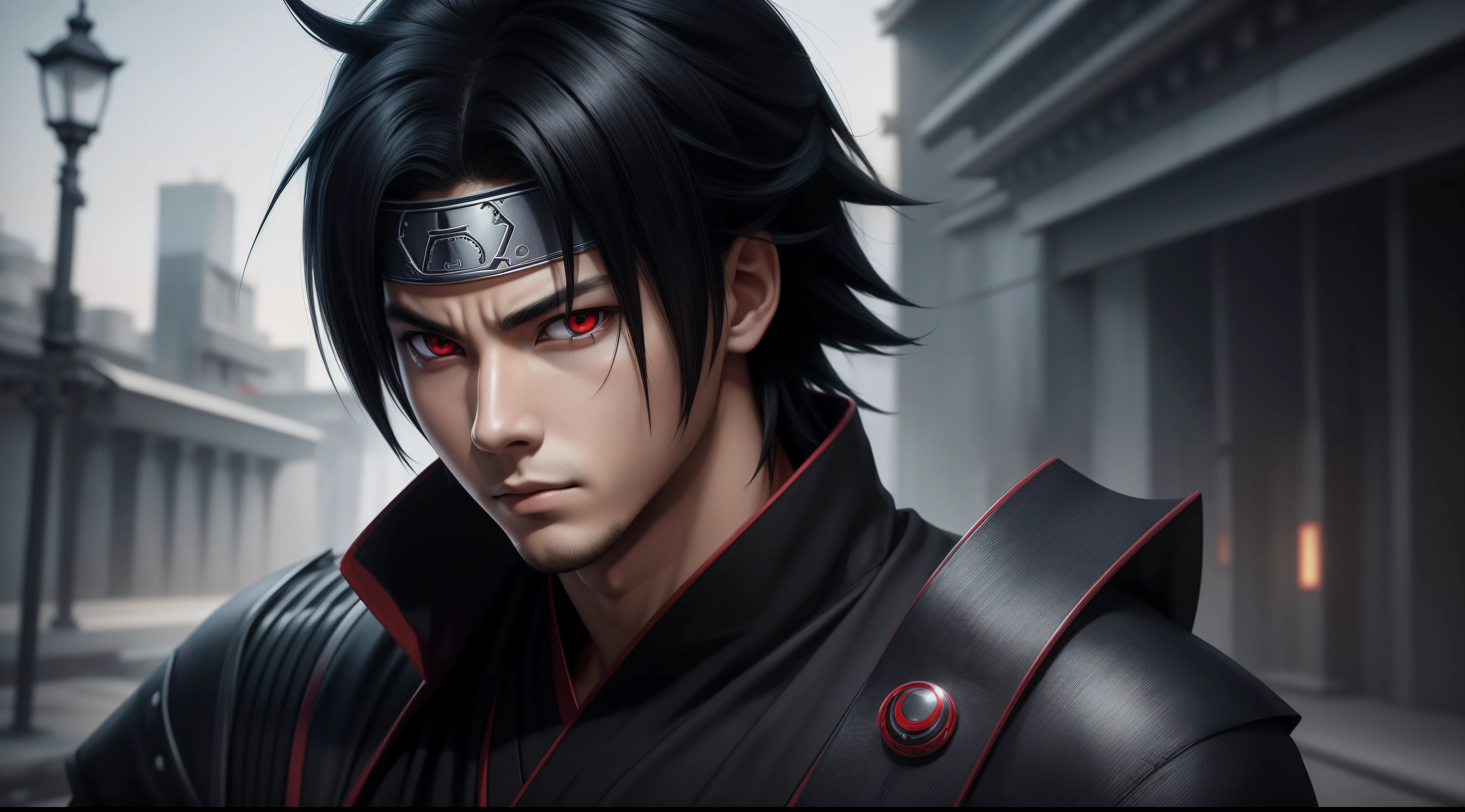 Hot profile picture, masterpiece, extremely accurate rendering, cool beautiful Sasuke, dependable young man, savior of the world, simple design, best visuals, 8K, light red eyes , the same color as the original demon ninja.