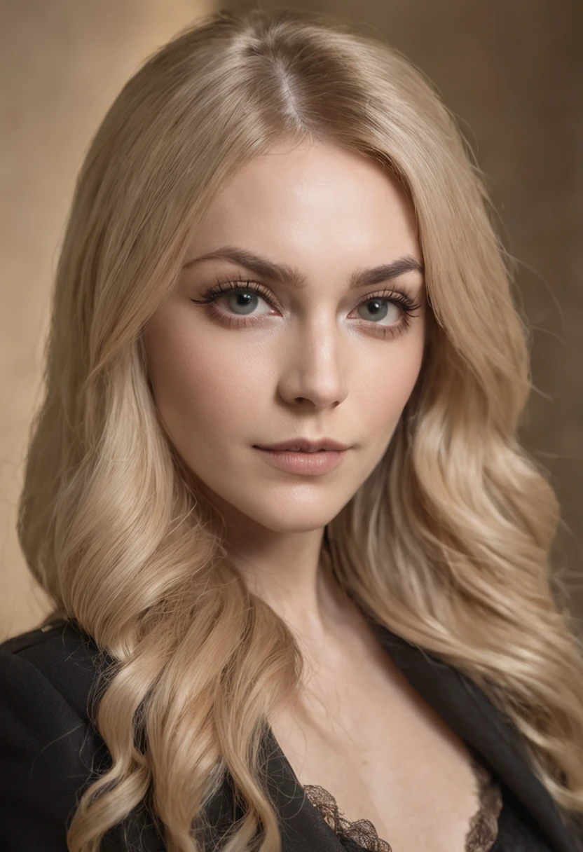 Blonde woman with long hair and black jacket in the living room, The woman looks like Sharon Tate, profile image, yelena belova, irina nordsol kuzmina, 3 2 - years, aleksandra waliszewska, anastasia ovchinnikova, 30 years old woman, 3 0 years old woman, 3 6 years old