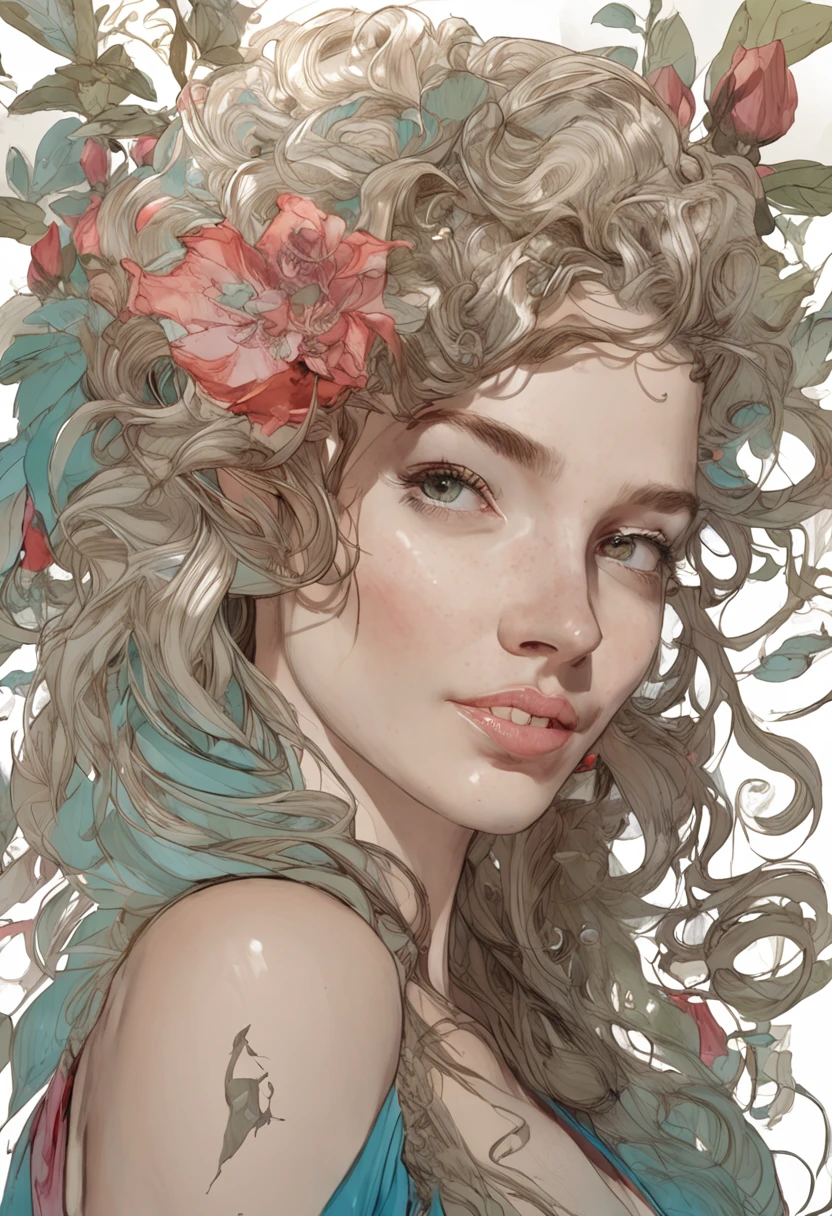 The sexiest lady, hermosa, esbelta y de pecho grande, envuelta en una holgada y transparente costumbre, cabello largo plateado y ojos color jade, piernas bien abiertas recostada en una cama de lujo roja, arte de Albert Eckhout, un encantador canto italiano, pegatina de una imagen de cuerpo completo de una mujer hermosa. rostro hermoso muy detallado, libertad, alma, digital ilustration, nearing perfection, dynamics, muy detallado, pintura de acuarela, Art Station, arte conceptual, suave, foco nítido, belleza medieval, actriz de dc, mira fijamente con una sonrisa seductora