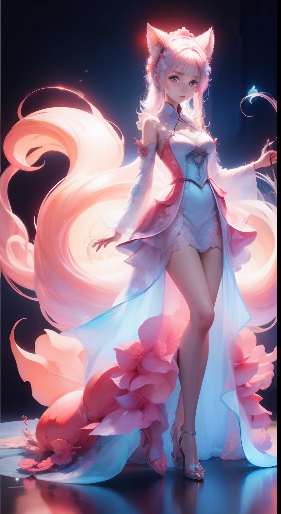 Girl top,9 tails,Transparent princess dress,Excellent figure