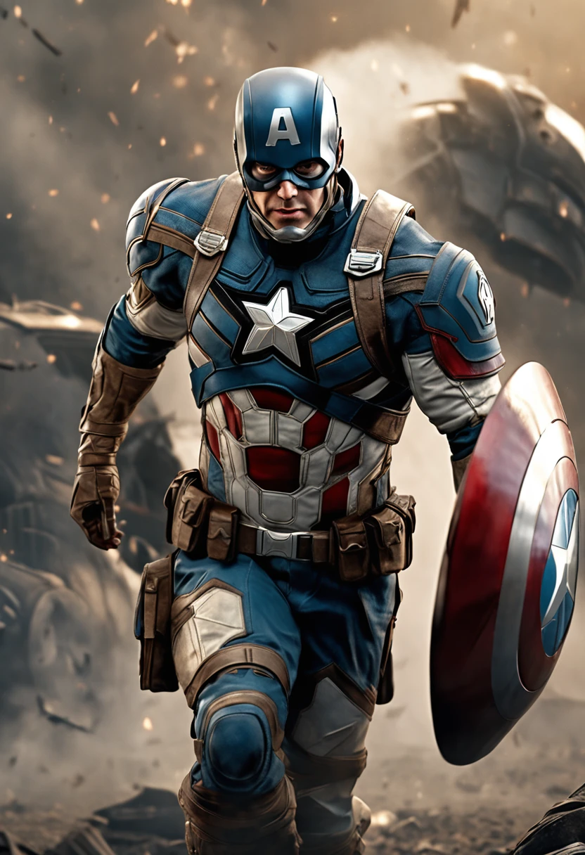full body shot of captain america in white and gold armour style suit, no mask on, white cape, looking at center camera, perfect composition, beautiful detailed intricate insanely detailed octane render trending on artstation, 8 k artistic photography, photorealistic concept art, soft natural volumetric cinematic perfect light, chiaroscuro, award - winning photograph, masterpiece, oil on canvas, raphael, caravaggio, greg rutkowski, beeple, beksinski, giger, trending on artstation, sharp focus, studio photo, intricate details, highly detailed, night city background, by greg rutkowski