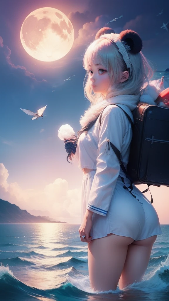 themoon,(((girl))),Inside the clouds,((((Fly to the sea)))),The soul soars,Carrying a panda on his back