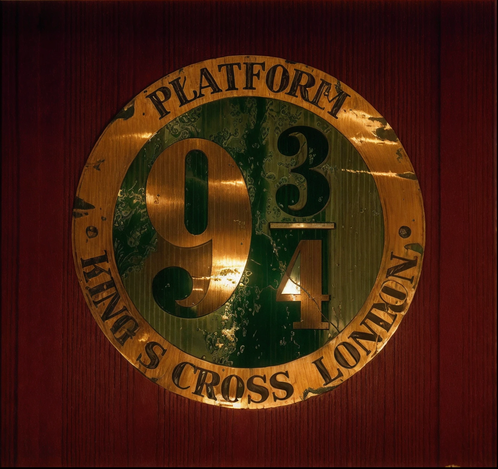 A closeup of a Harry Potter Express sign with a number 9, Plataforma 9 3 / 4, Gryffindor, Three-Bedroom View, 2 4 anos, Harry, inspirado em Fuller Potter, version 3, harry potter series setting, Ambientado em 1999, em 9 4, Directed by: Kristin Nelson, travessuras administradas, Ambientado em 1998