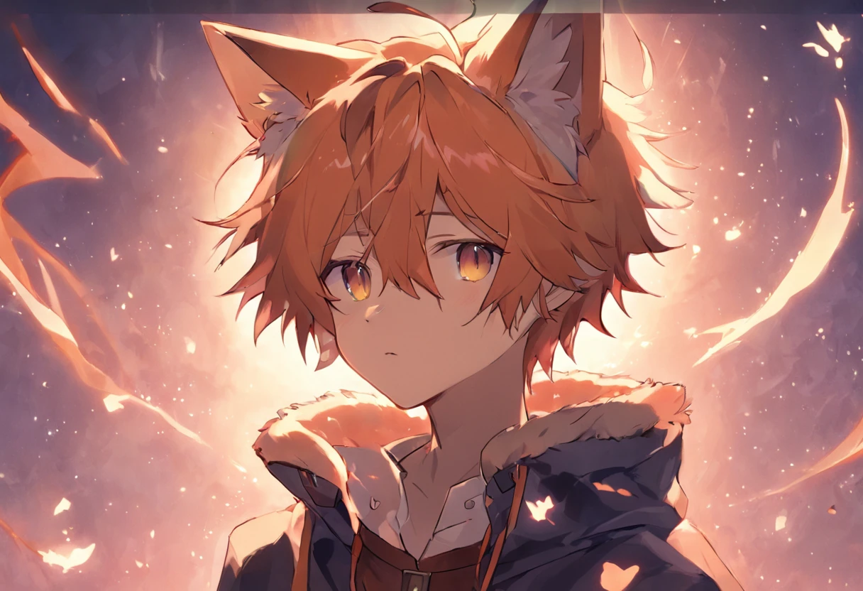 anime character with cat and collar, boy with fox ears, anime boy with cat ears, cute anime catboy, fox ears, anime catboy, fox ears illustration, foxboy, beautiful anime catboy, boy with cat ears and tail, calico colored hair, amber eyes