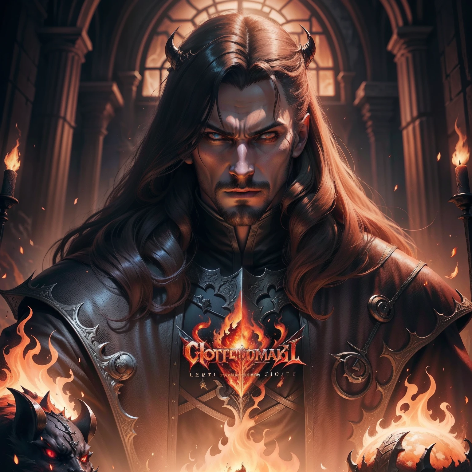 Castlevania Lord of the shadows hyper realistic super detailed blazing fire hell Devil hyper realistic super detailed Dynamic poster movie Epic Legendary publicité
