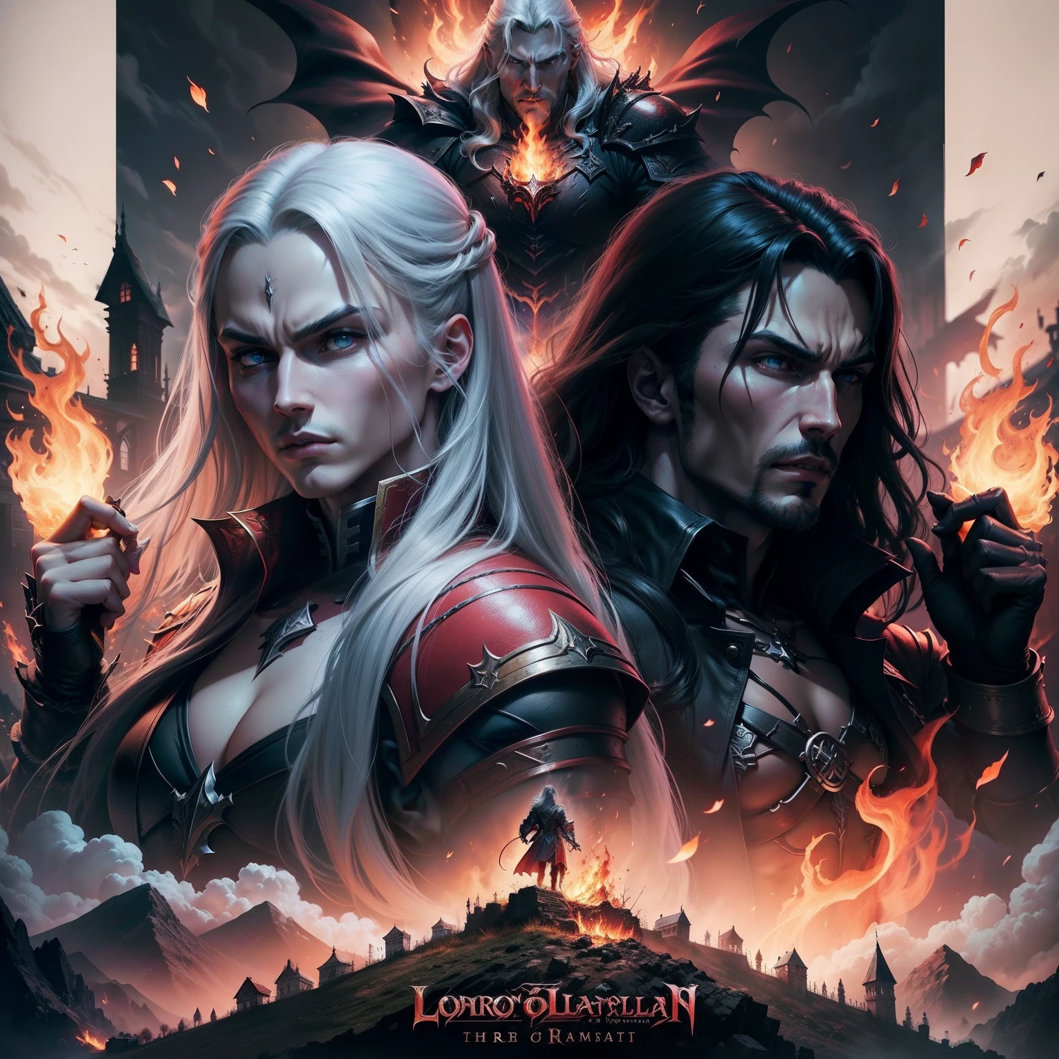 Castlevania Lord of the shadows hyper realistic super detailed blazing fire hell Devil hyper realistic super detailed Dynamic poster movie Epic Legendary publicité