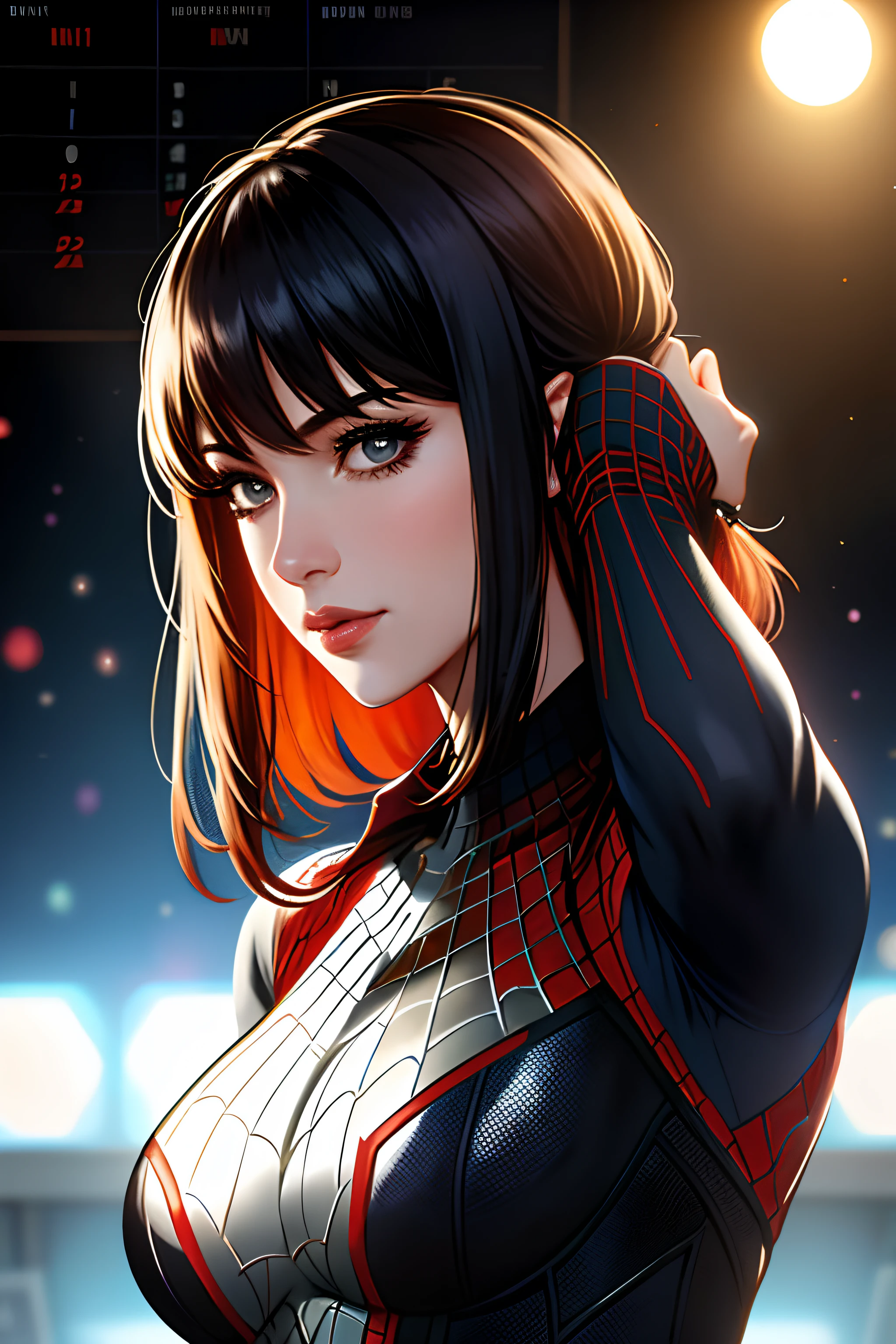 (Award-winning digital work: 1.3) of (Sketch: 1.3), (Energetic: 1.3) Spidey, EmmaRob, CGSociety, ArtStation, (Saturated: 1.3), (Close Portrait: 1.3), (Female: 1.4), (Beautiful: 1.4), (Attractive: 1.3), beautiful, calendar pose, perfectly detailed eyes, studio lighting, themed background