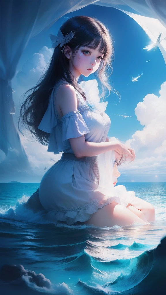 themoon，(((girl)))，(Inside the clouds)，((((Fly to the sea))))，The soul soars
