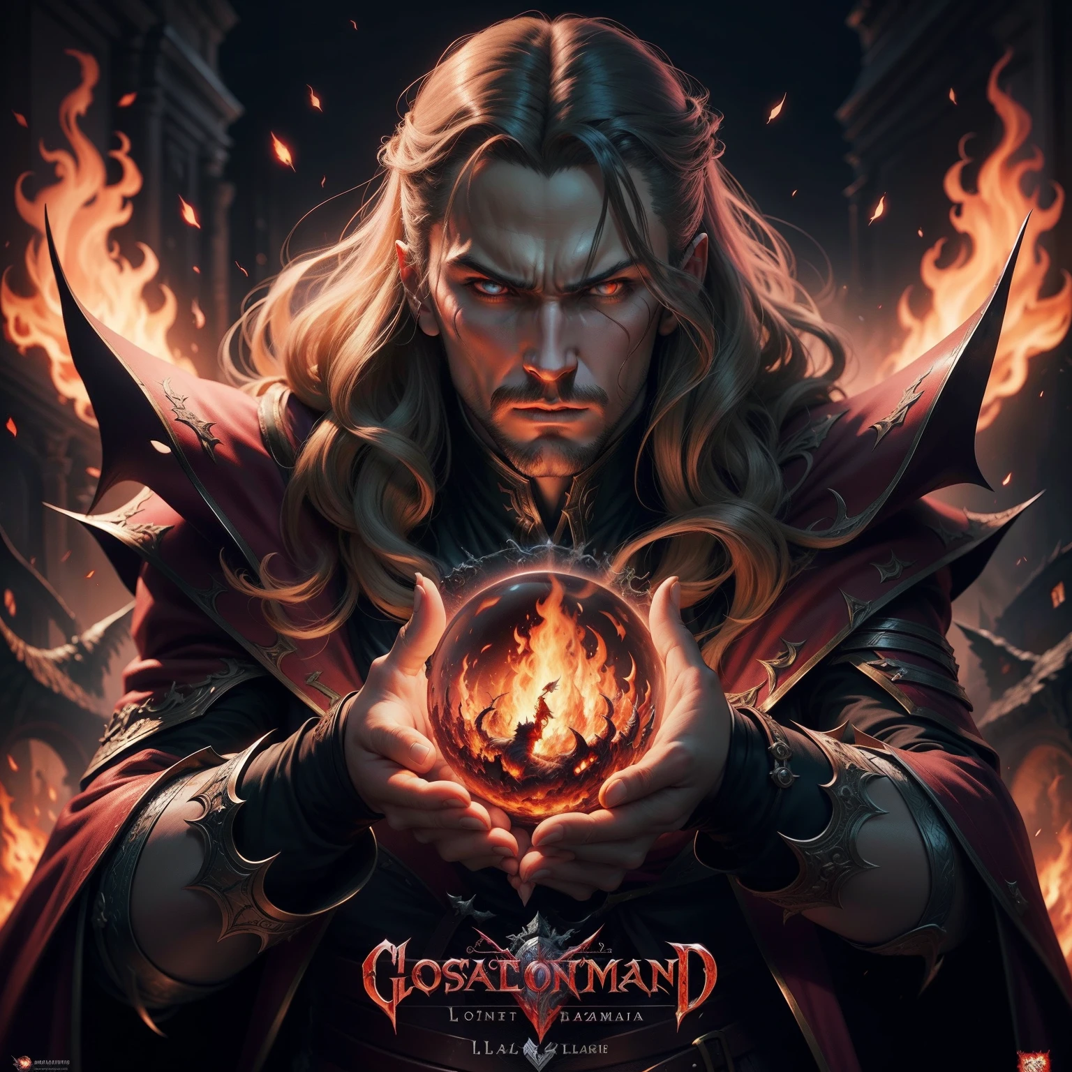 Castlevania Lord of Shadows in hell blazing fire super detailed Dynamic poses hyper realistic super detailed hyper realistic super detailed blazing hell Devil hyper realistic super detailed Dynamic Poster Movie Epic Legendary Advertisement