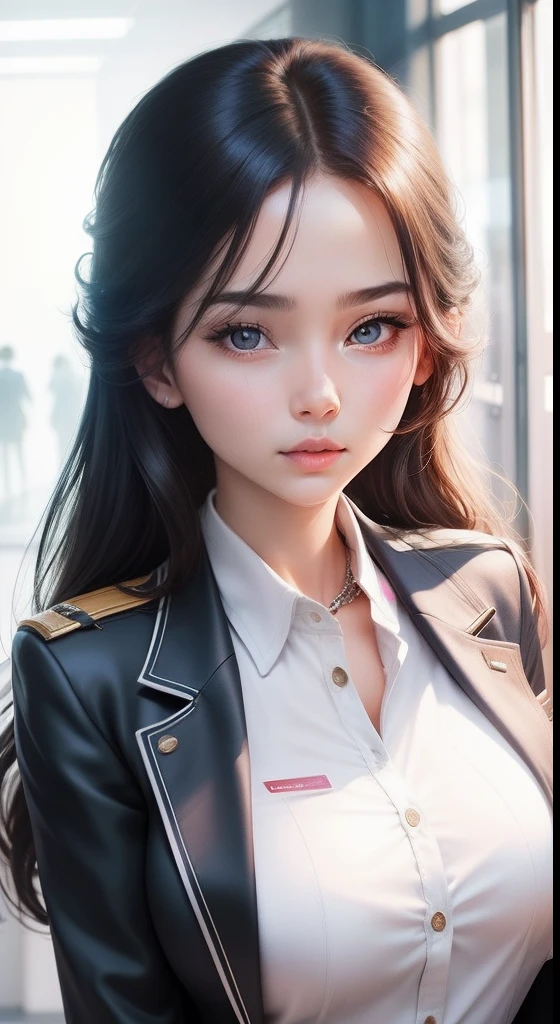 woman,The face of an angel,in school uniform,Looking at the phone,Leakage out of the breast