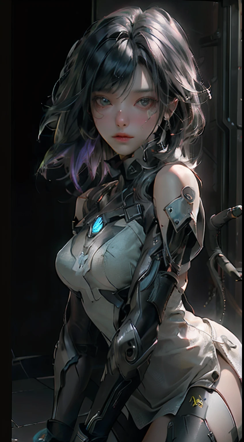 Detailed portrait of cyberpunk (sks person), Futuristic neon reflective clothing, Sci-fi, Robot parts, Ismail Inseogloo Dragan Bibbin Hans Thomas Greg Rutkowski Alexandros Pilomalis Neckro Rene Margit Illustration, Perfect face, ((tattoo)), , Matte skin, pores, Wrinkles, ultra - detailed, Hyperrealistic,, Moody lighting, Hasselblad Award Winner, Soft Diffuse Lighting, fake smile,, Machine face, Fine details, realistic shaded, Intricate, elegant,