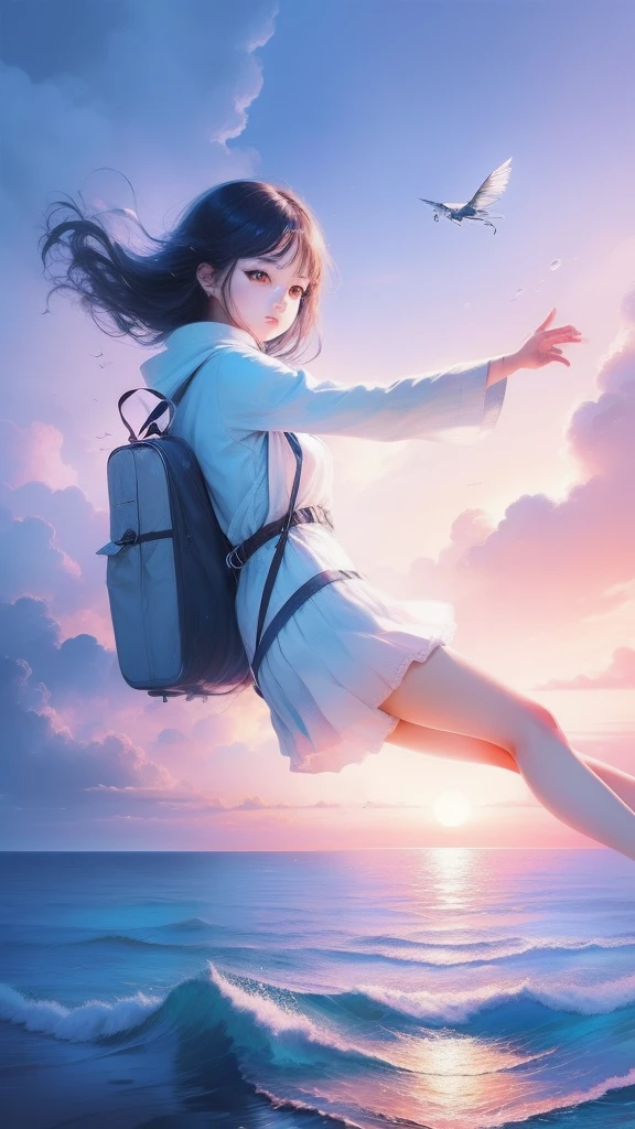 themoon,(((girl))),(Inside the clouds),((((Fly to the sea)))),The soul soars,sunraise