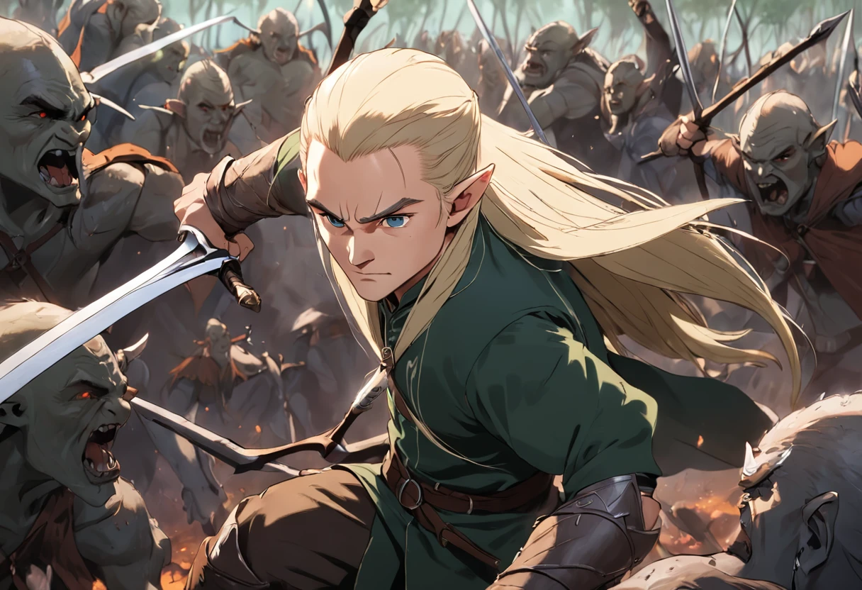 Legolas fighting orcs in the movie The Hobbit of the Lord of the Rings